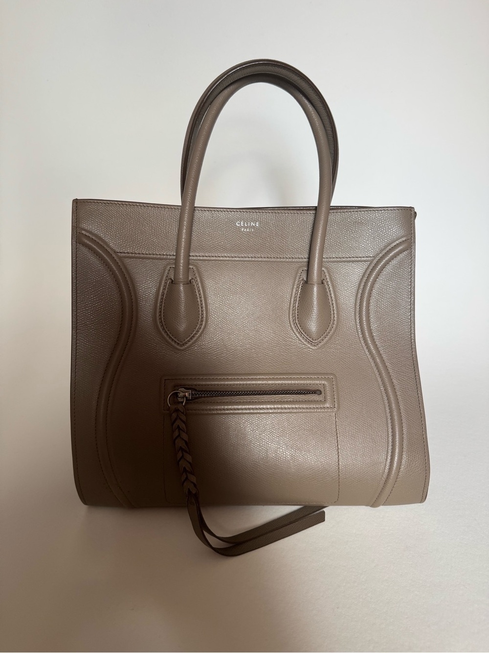 Celine Taupe Leather Medium Luggage Tote